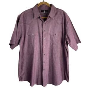 Western Button Up Shirt Mens Size 2XL Short Sleeve  Burgundy Casual Shirt